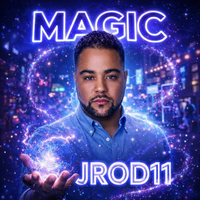 “Magic” cover art — JC holding a ball of crackling purple energy in his palm under neon “MAGIC” lettering