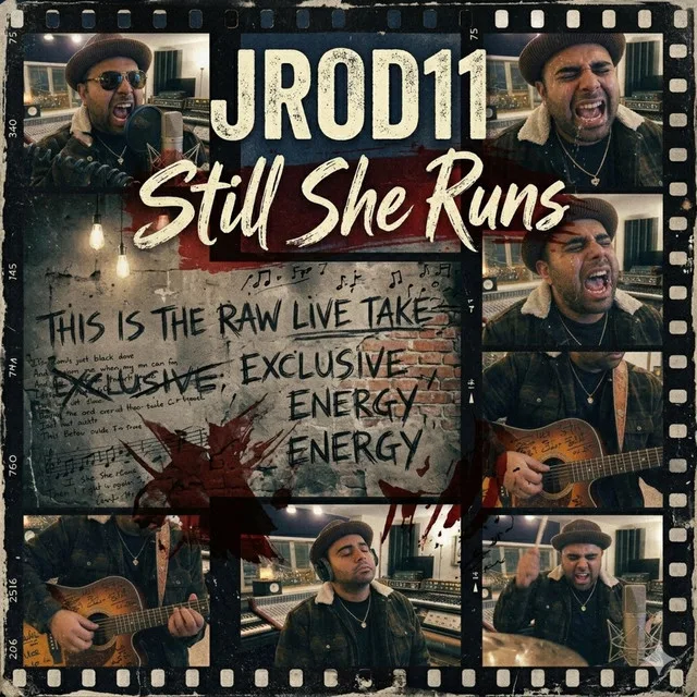 “Still She Runs (Live Studio Session)” cover art — a film strip of JC performing the raw live take with his guitar