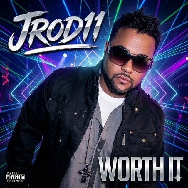“Worth It” cover art — JC in sunglasses and a leather jacket against neon purple and blue laser lights